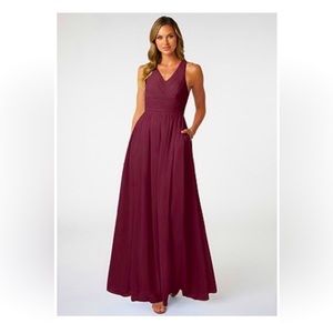 Azazie A-Line Pleated Chiffon Bridesmaid Dress Burgundy Size 6